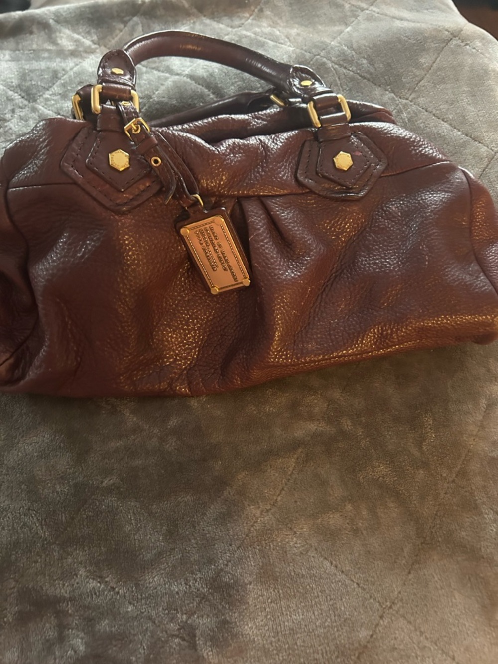 Marc Jacobs Purple Leather Satchel Handbag with Gold Hardware